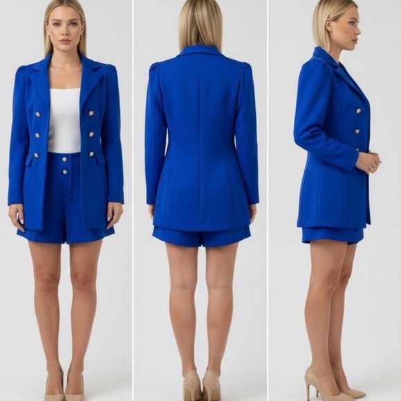 SHEIN Jackets & Blazers - Women's Blue Double-Breasted Blazer